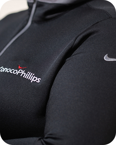 A close-up image of a Conoco Phillips activewear jacket