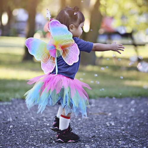 Neon Rainbow Skirt and Wings Set