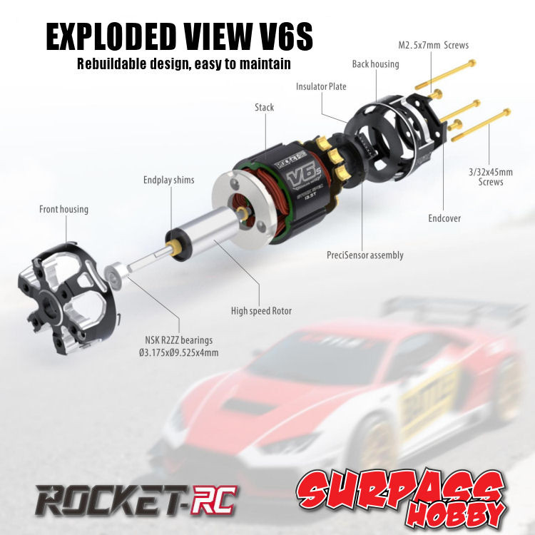 Surpass USA | Rocket-RC V6 SPEC 21.5T Sensored Brushless Motor SP