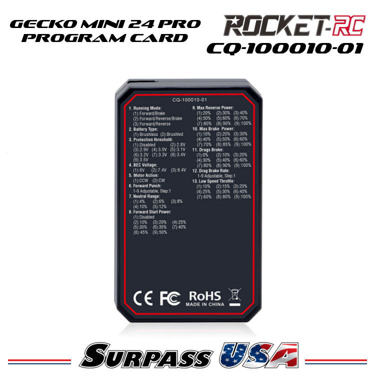 Surpass USA | Rocket-RC LED Program Card for Gecko Mini 24 Pro ESC