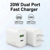 20W Dual-Port Fast Charging Block (USB-C & USB-A) – White AV-CH-USB20