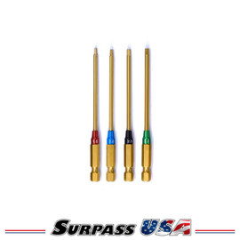 Surpass Premium Ti-Nitrate 1/4" Power Tool Metric Hex Driver Set 1.5, 2.0, 2.5, 3.0 SH-DTT01007