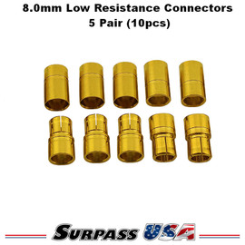 8.0mm Gold Low Resistance Bullet Connector Set 5 Pair (10pcs) DTP02006