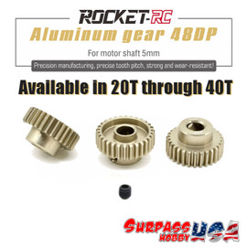 Rocket-RC 48P 5mm Bore 7075 Aluminum Hard Anodized Pinion Rocket-RC 48P 5mm Bore 7075 Aluminum Hard Anodized Pinion