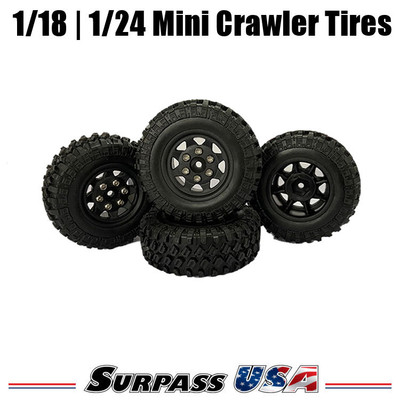 1.0" Tires & Beadlock Rims 4pc Set for Axial SCX24, FMS FCX24, 1/18 TRX-4M Black DTSCX24-34