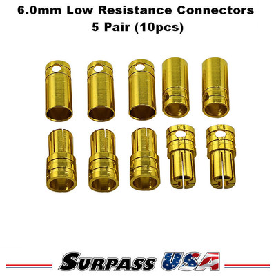 6.0mm Gold Low Resistance Bullet Connector Set 5 Pair (10pcs) SH-DTP02005