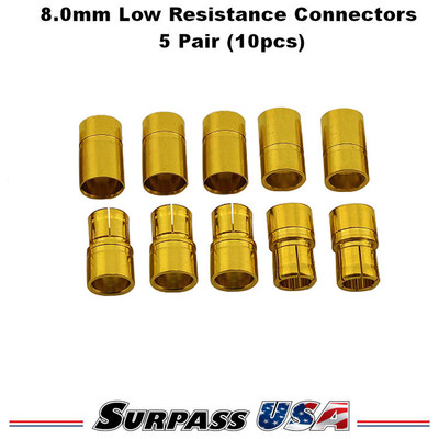 8.0mm Gold Low Resistance Bullet Connector Set 5 Pair (10pcs) DTP02006