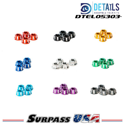 Hobby Details 4mm (M4) Serrated LW 6 Point Aluminium Wheel Nuts (4pcs)