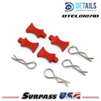 Hobby Details Pro Aluminum Easy Pull 1/10 & 1/8 Body Clips (Red) (4pcs) DTEL01071D