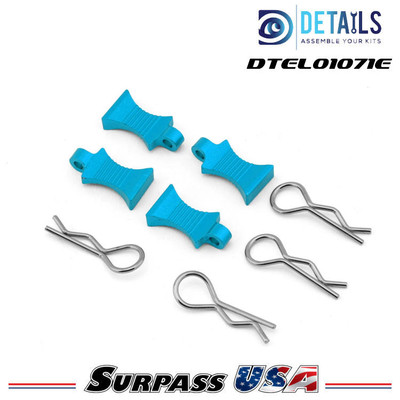 Hobby Details Pro Aluminum Easy Pull 1/10 & 1/8 Body Clips (Blue) (4pcs) DTEL01071E