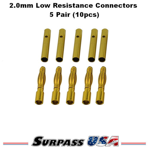 2.0mm Gold Low Resistance Bullet Connector Set 5 Pair (10pcs) SH-DTP02001