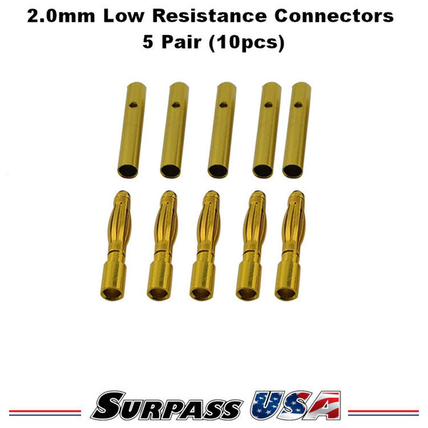 2.0mm Gold Low Resistance Bullet Connector Set 5 Pair (10pcs) SH-DTP02001