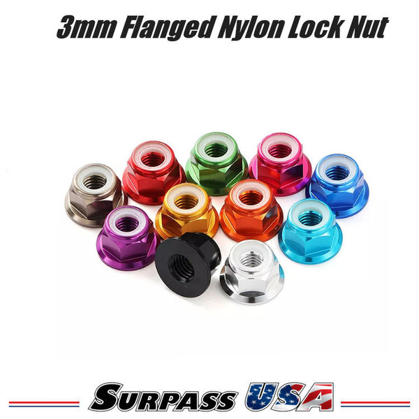 Surpass USA Precision 3mm (M3) Flanged Aluminum Nylon Lock Nut (10pcs) DTLN01002