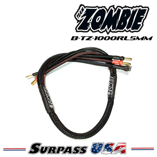 Team Zombie 4mm, 5mm Tube Plug 2s-Balance 600mm 12awg Charging Cable B-TZ-1000RL5MM