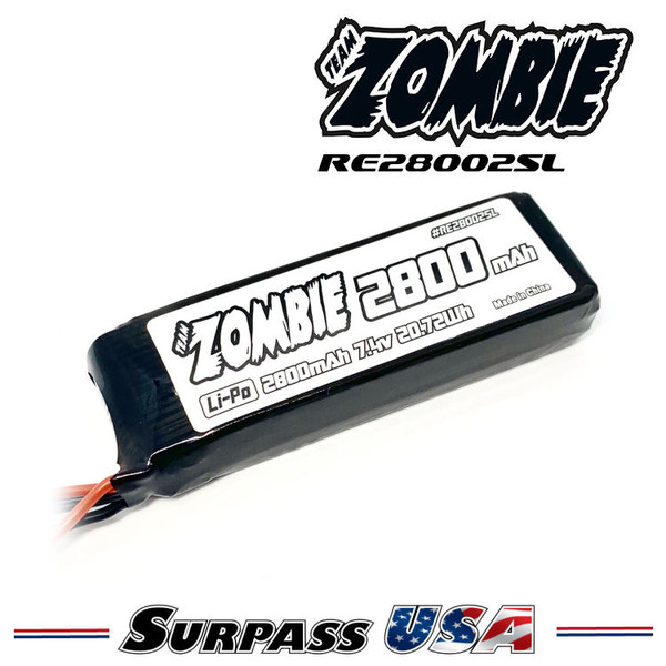 Team Zombie 2800mah 7.4V LiPo Flat Tx/Receiver Battery Pack RE28002SL