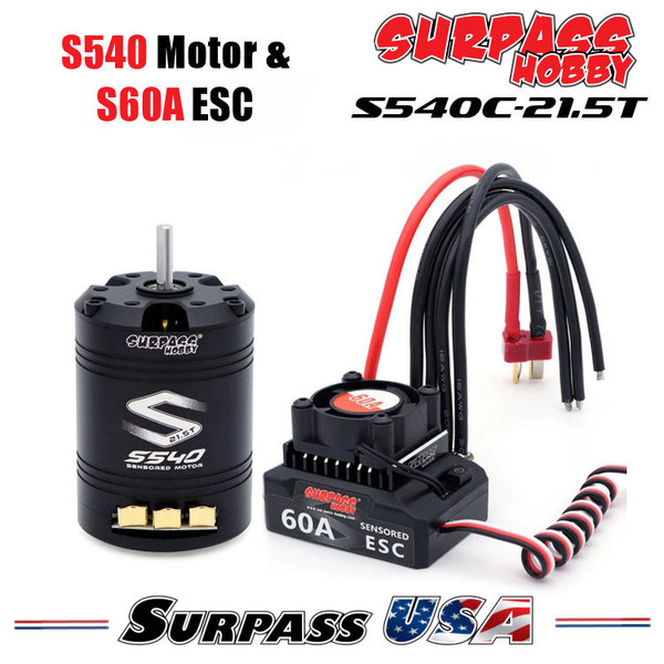 Surpass Hobby 1/10 S540 Combo 21.5t Fixed Timing Motor w/ S60A ESC SP-454000-12-21.5