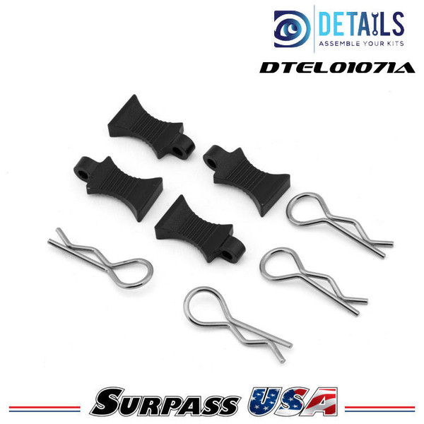 Hobby Details Pro Aluminum Easy Pull 1/10 & 1/8 Body Clips (Black) (4pcs) DTEL01071A