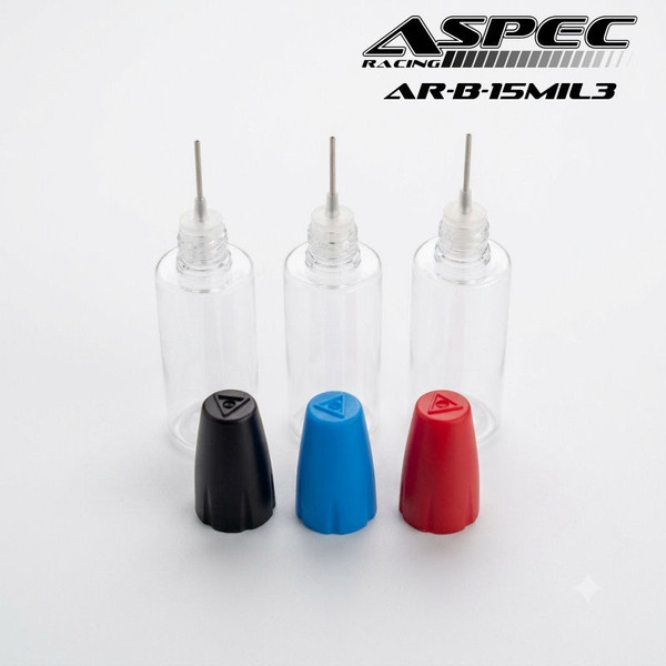 ASPEC Racing 15ml Clear Plastic Needle Drop Bottle (Black, Blue, Red) (3pcs) AR-B-15MIL3