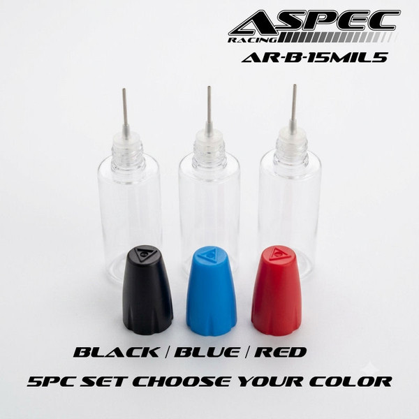 ASPEC Racing 15ml Clear Plastic Needle Drop Bottle (5pcs) Black, Blue or Red