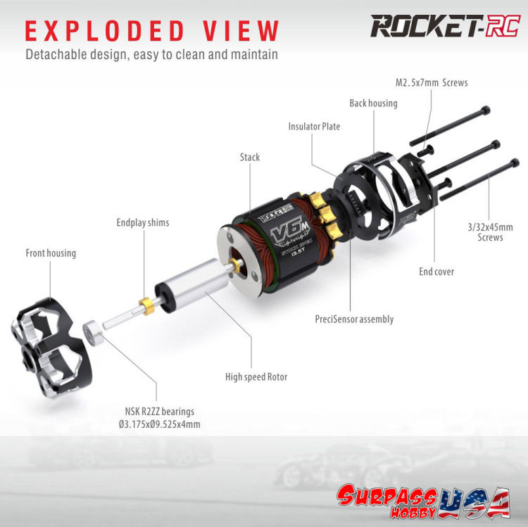 Surpass Hobby | Rocket-RC V6M SPEC 25.5T Lightweight Sensored Brushless ...