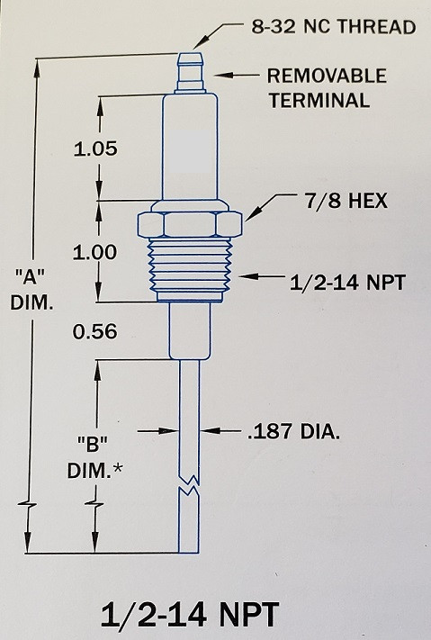 Horizon R6012 Spark ignitor or Flame Rod, 1/2" NPT, 10.38" Long