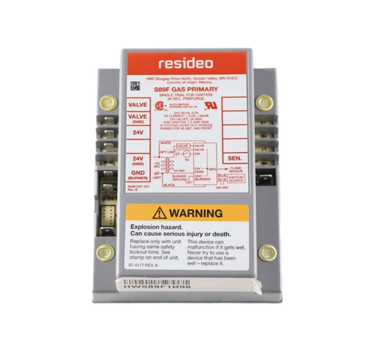 Honeywell S89F1098 Direct Spark Module, 24Vac Honeywell S89F1098 Direct Spark Module, 24Vac