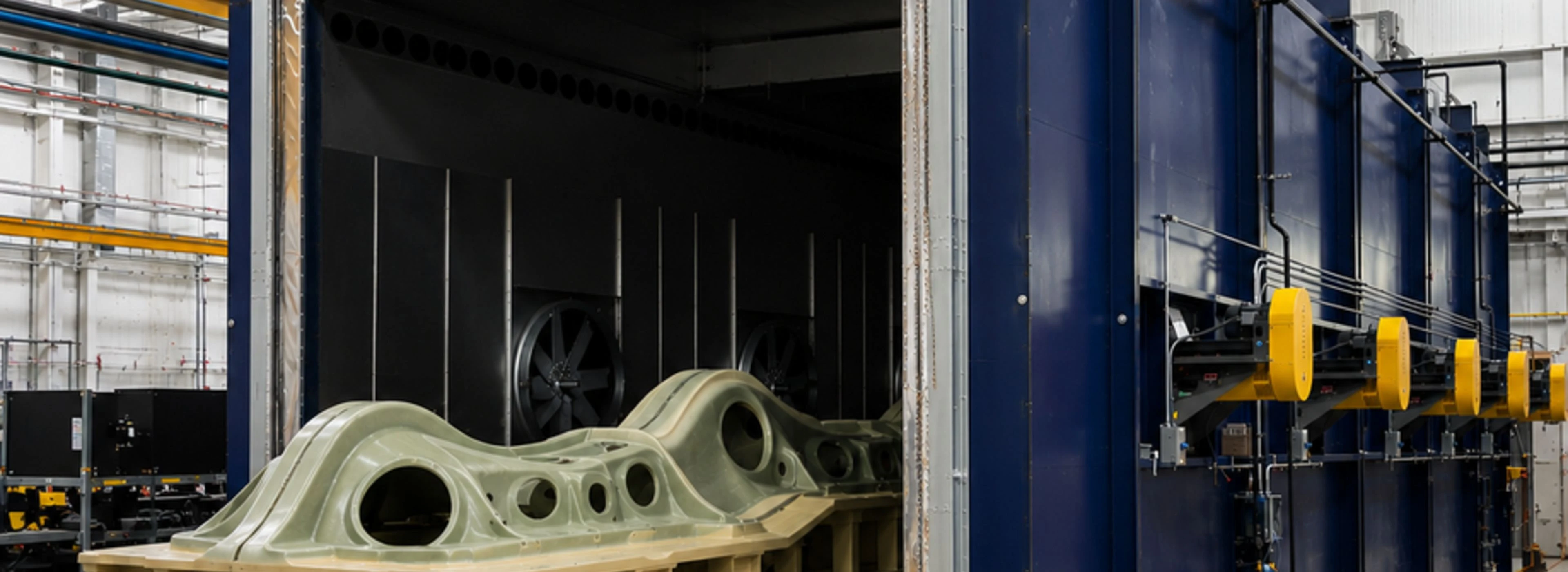 Truck-in batch oven loading a large aerospace casting