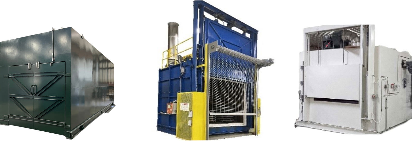 Three types of Horizon Industrial batch ovens featuring durable swing, roll up, and guillotine doors.