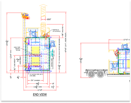 Industrial oven system schematic drawn by Horizon engineers to accommodate the customer's process needs & space restrictions.