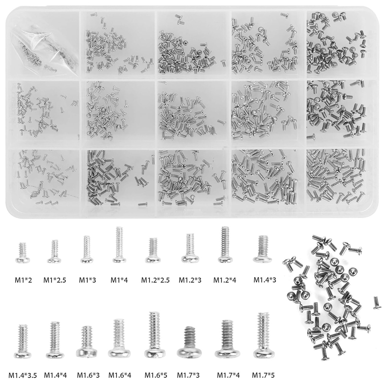 750 Pièces Vis Miniatures Noires Pour Électronique - M1 à M1.7 Très Petites - Acier Phillips