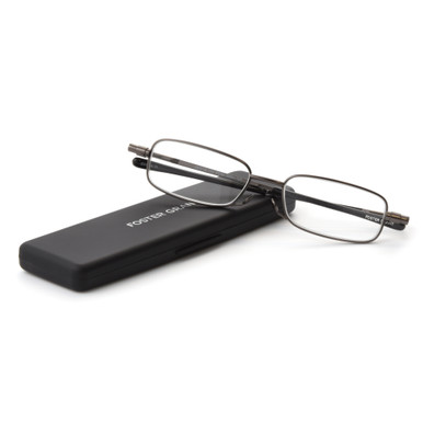 Unisex Rectangle Reading Glasses In Gunmetal By Foster Grant - Gavin Fold Flat - +3.25