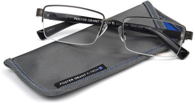 Men's Rectangle Reading Glasses In Gunmetal By Foster Grant - Ti-Tech Dark Gunmetal Semi-Rimless - +1.75
