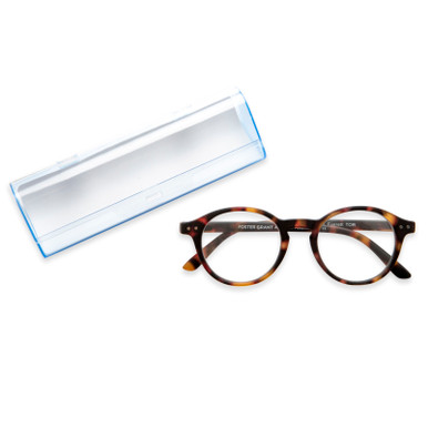Unisex Round Blue Light Glasses In Tortoise By Foster Grant - Everett Pop Of Power® Bifocal Style Readers - +1.25