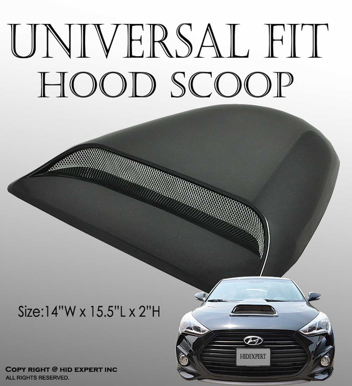 ICBEAMER Black Hood Scoop AERO DYNAMIC Speed Racer Waterproof FLOW w/ 3M  tape No Drill Universal Fit For Auto Vehicle