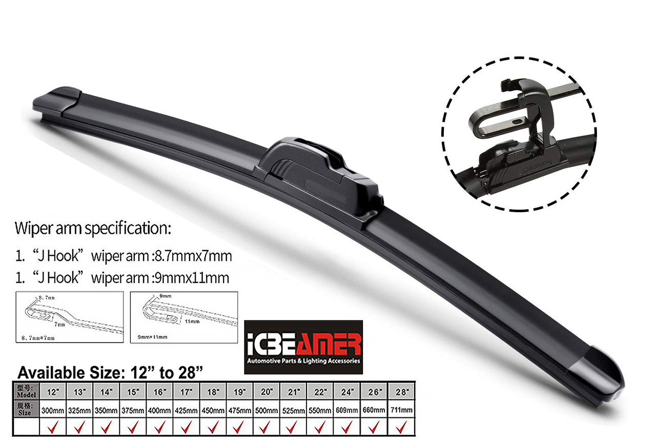 Wiper Blades OEM Quality Windshield - Streak-Free, 26" 18" Pair, Frameless For J-Hook Arms Bosch Icon Wiper Blades - Foto 5