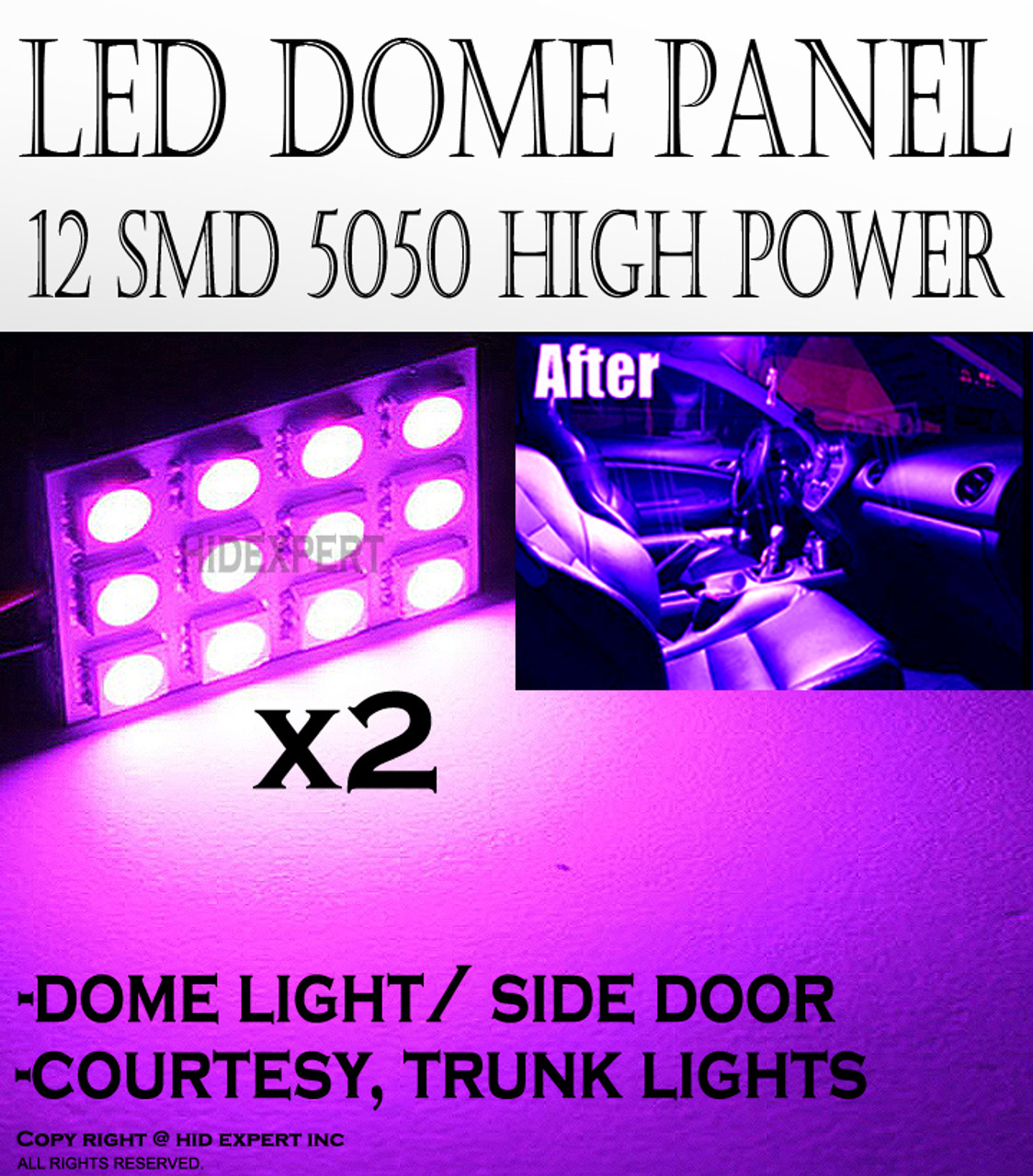 Vægt dessert Uartig ABL pair PURPLE 12-SMD LED Panel High Power Lights Interior Map/Dome/Door  Light - ICBEAMER