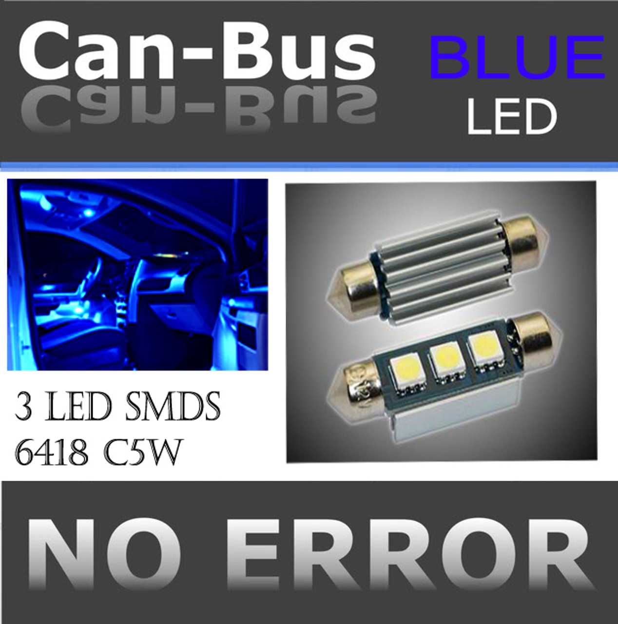 CANBUS 3 SMD Super Blue 6418 C5W Error Free License Plate Lights