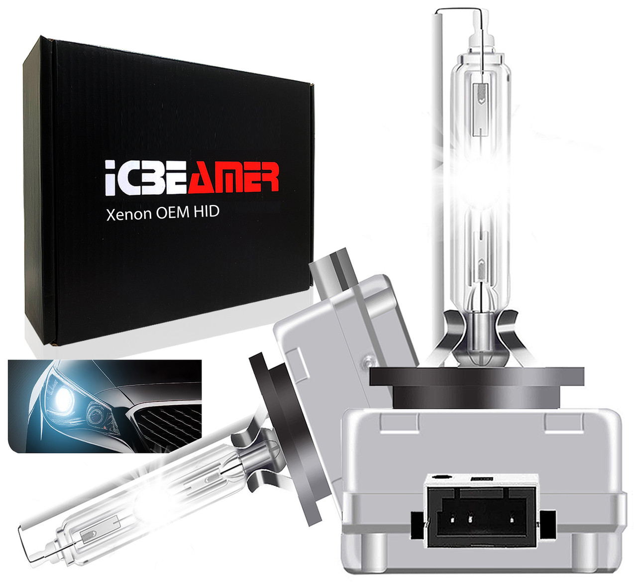 ICBEAMER 8000K D3R D3C D3S Xenon HID Direct Replacement Can Replace OEM  FACTORY Headlight light bulbs [Light Blue] ICBEAMER