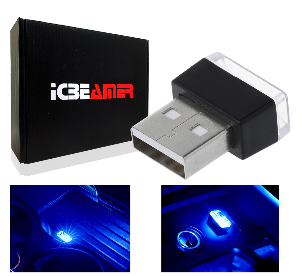 ICBEAMER [Color: Blue] Universal USB Interface Plug-In Miniature Night  light LED Car Interior Trunk Ambient Atmosphere ICBEAMER