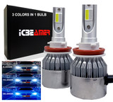 ICBEAMER H11 7200lm Canbus COB LED Replace OEM Halogen 3 colors in 1 Bulb 6000K White 10000K 30000K Dark Blue Headlight