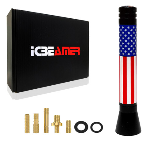 ICBEAMER 3" 76mm Mini United States Country Flag Patriotic Style Aluminum Universal Auto Vehicle Car Radio Antenna