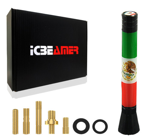 ICBEAMER 3 inch / 76 mm MINI Mexican Mexico Flag Aluminum Universal Car Auto Radio Antenna Replacement
