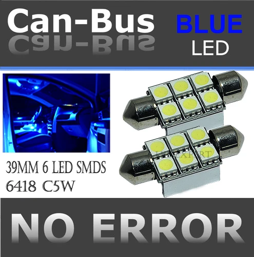 CANBUS LED 6SMDS BLUE 6418 C5W Error Free License Plate Lights Bulbs A399