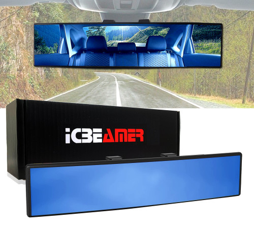 ICBEAMER 11.8" 300mm Convex Anti-Glare Blue Surface Easy Clip on Wide Angle Panoramic Blind Spot Fit Auto Interior Rear view Mirror