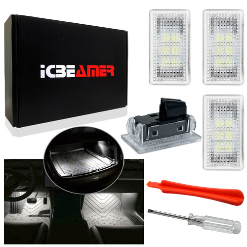 ICBEAMER Tesla Interior LED Lights Kit: Ultra-bright, easy plug-in, with a panel removal tool. Fits Model 3, S, Y, X. Trunk, Frunk, Door Puddle, Foot-Well, Tesla Accessories(4 Packs in White).