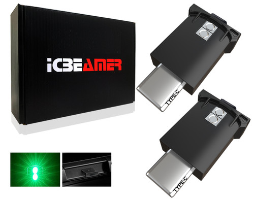 ICBEAMER 2 Gen Type C Adapters USB Atmosphere Adjustable Brightness LED Light, [Color: Green] Smart Interface Plug-in Miniature LED Night Light Car Trunk Ambient Laptop Keyboard Home Office Decoration