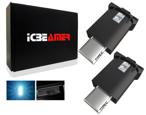 ICBEAMER 2 Gen Type C Adapters USB Atmosphere Adjustable Brightness LED Light, [Color: White] Smart Interface Plug-in Miniature LED Night Light Car Trunk Ambient Laptop Keyboard Home Office Decoration