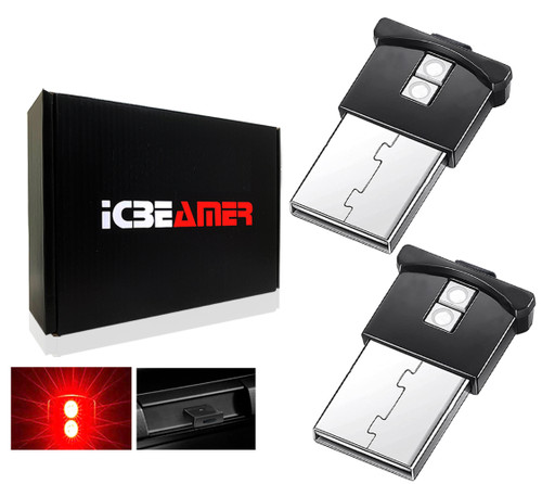 ICBEAMER [2 Gen] Smart USB 5V Red Color Interface Plug-In Miniature Night light LED Car Interior Trunk Ambient Atmosphere Laptop Keyboard Light Home Office Decoration Night Lamp, Adjustable Brightness
