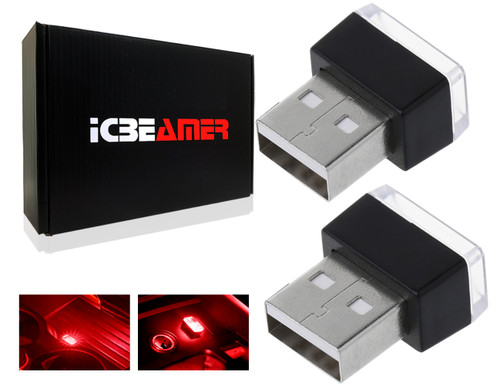 ICBEAMER  [Color: Red] LED Universal USB Interface Plug-In Miniature Night light Auto Interior Trunk Ambient Atmosphere