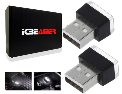 ICBEAMER [Color:White] Universal USB Interface Plug-In Miniature Night light LED Car Interior Trunk Ambient Atmosphere